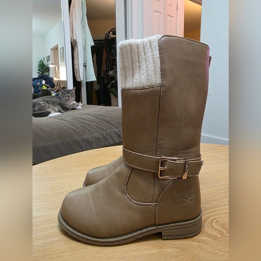 VINCE CAMUTO TODDLER Brown Leather Boots with Knit Cuff